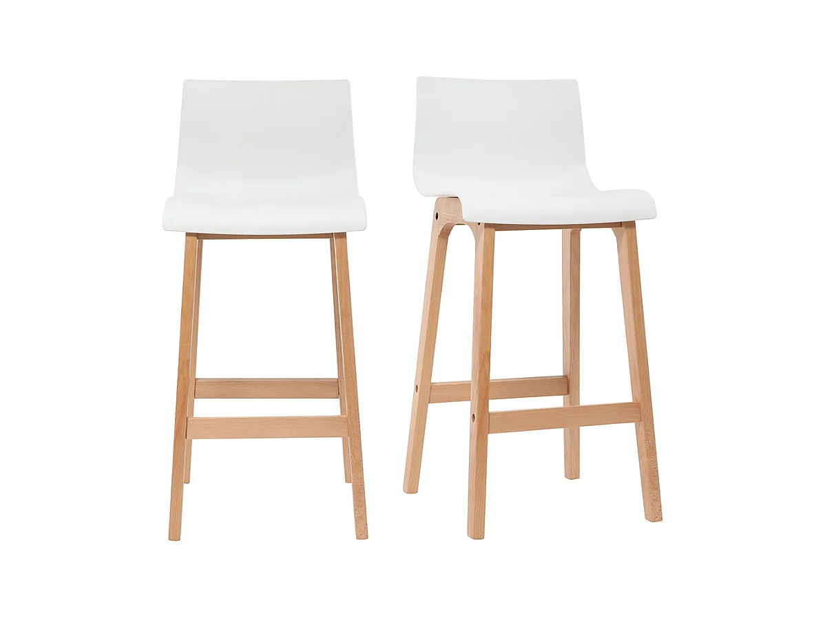 Tabourets de bar design bois et blanc H65 cm (lot de 2) NEW SURF