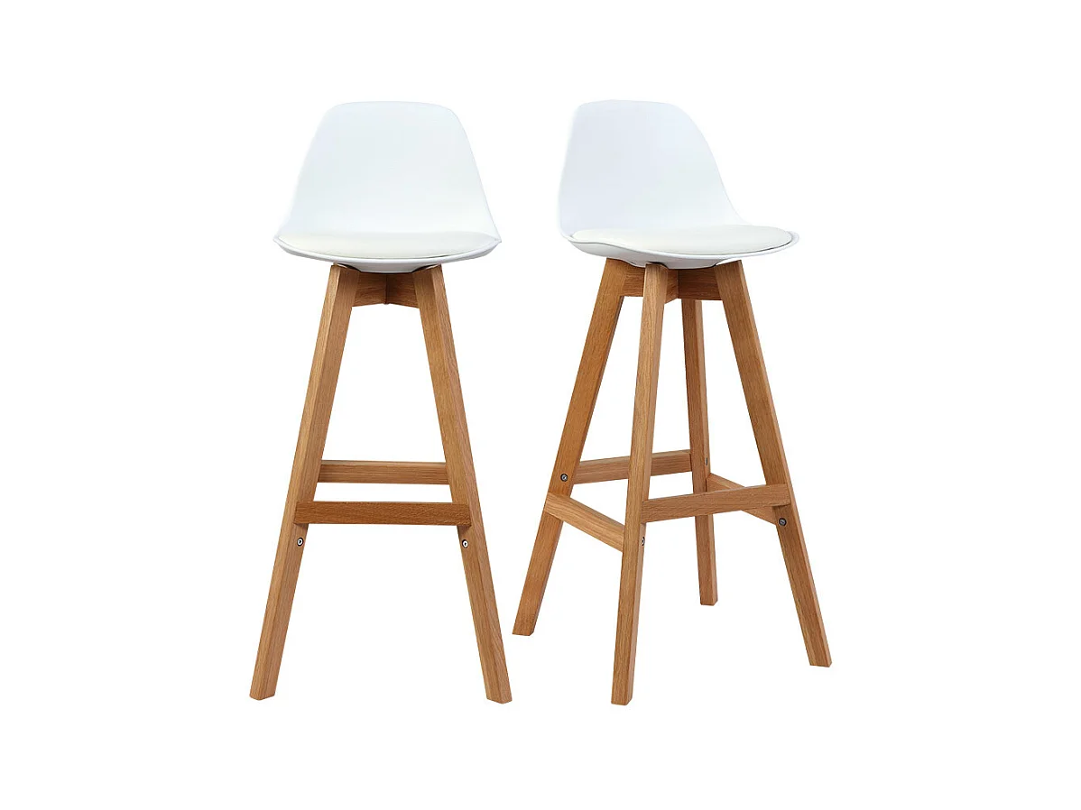 Tabourets de bar scandinaves blanc et bois 65 cm (lot de 2) MINI PAULINE