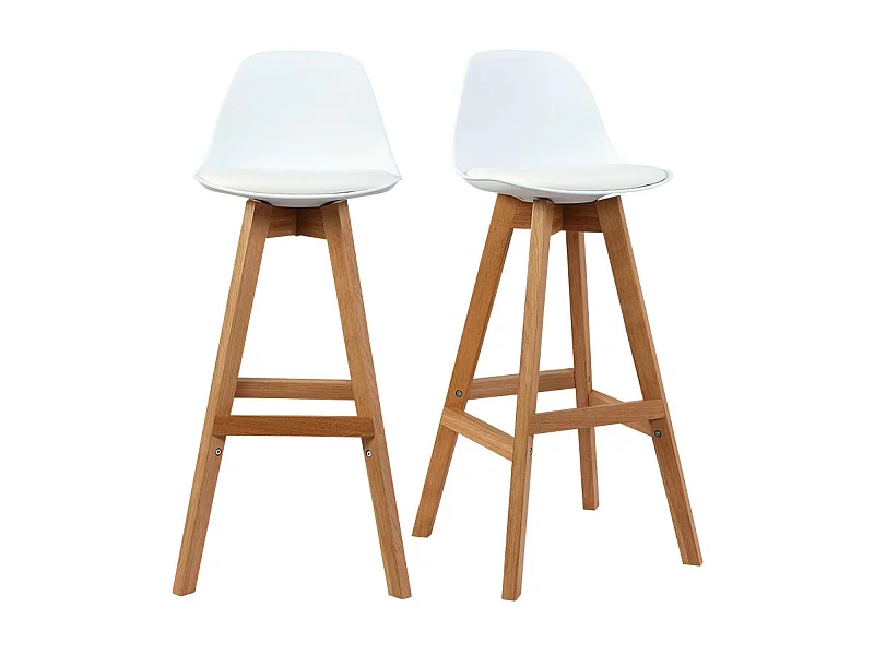 Tabourets de bar scandinaves blanc et bois 65 cm (lot de 2) MINI PAULINE