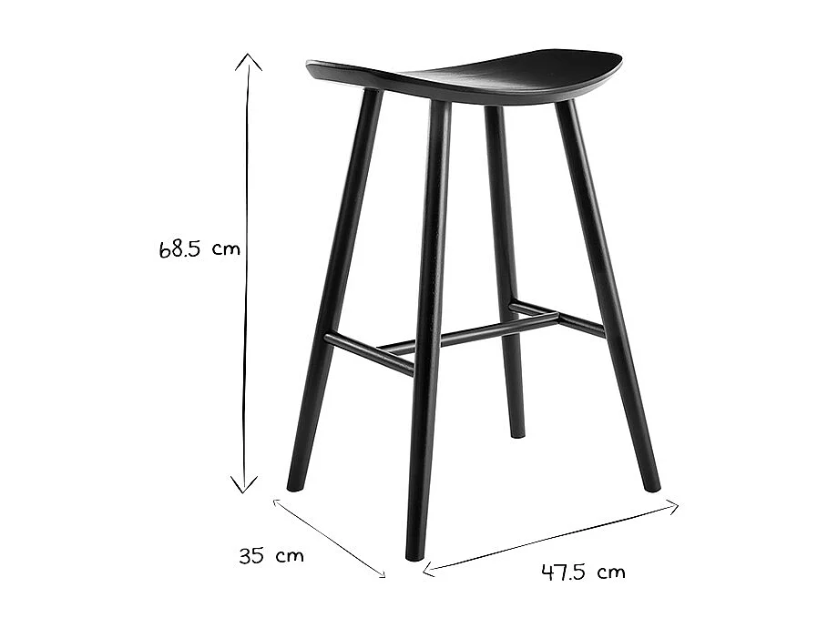 Tabourets de bar noirs H65 cm (lot de 2) DEMORY