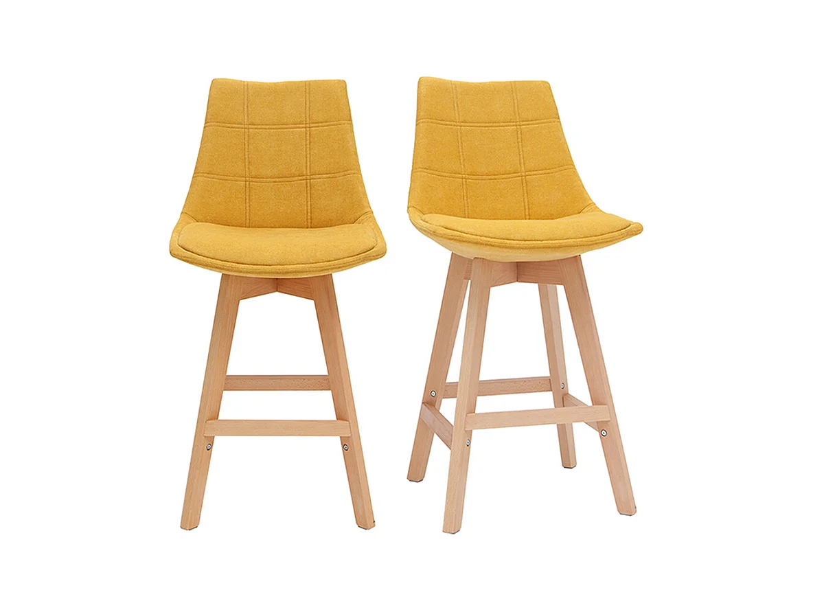 Tabourets de bar scandinaves tissu effet velours jaune moutarde 65 cm (lot de 2) MATILDE