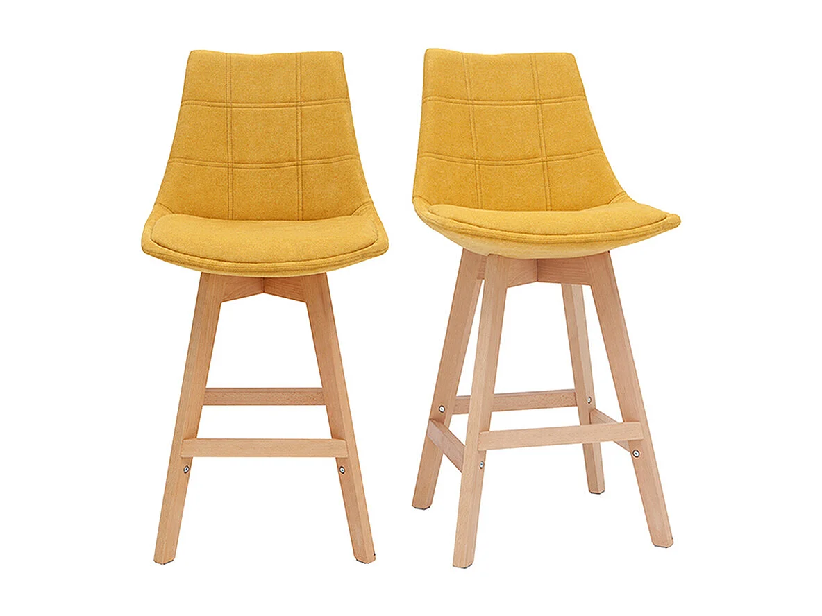 Set di 2 sgabelli da bar scandinavi effetto velluto giallo senape 65 cm MATILDE