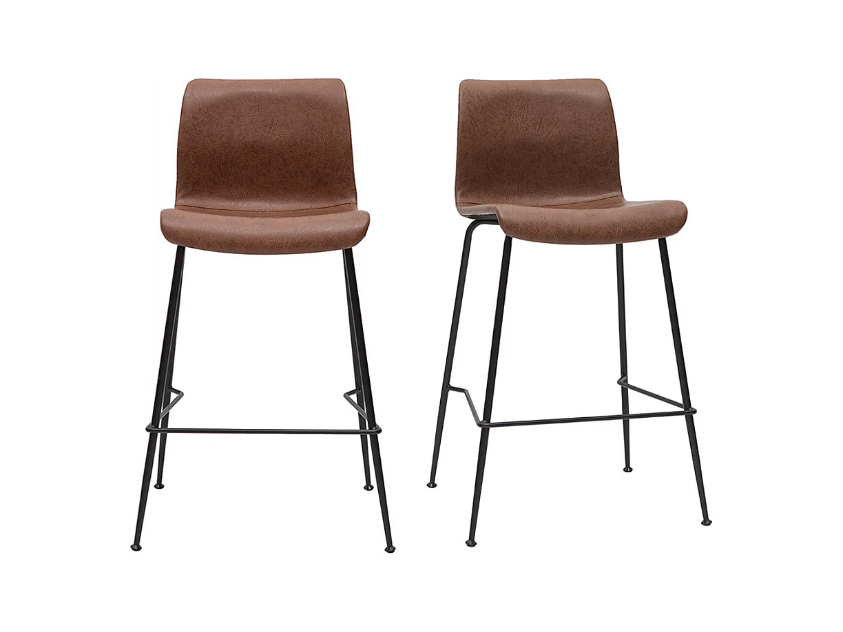 Barhocker in braunem Antik-Look und schwarzes Metall H65 cm (2er Set) HAROLD
