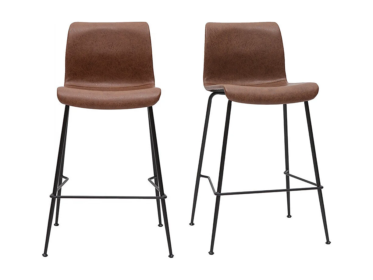Sgabelli da bar fissi marrone anticato e metallo nero H65 cm (set di 2) HAROLD