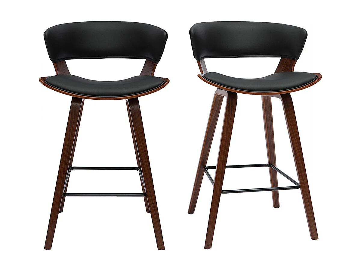Set de 2 taburetes de cocina de diseño negro con madera oscura 65 cm SYRAH