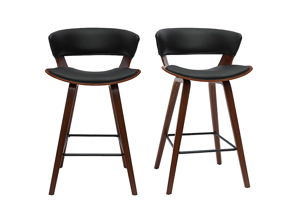 Tabourets de bar design noir et bois foncé H65 cm (lot de 2) SYRAH