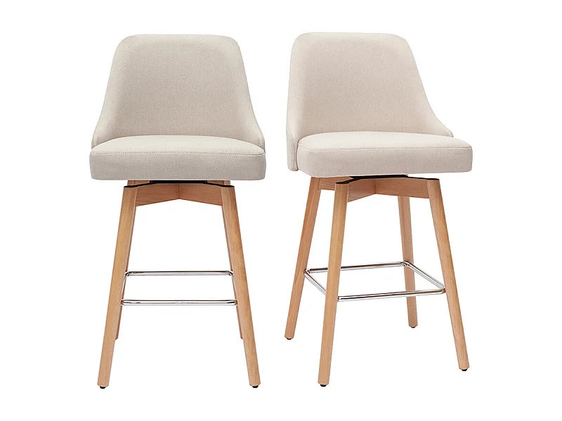 Set de 2 taburetes de cocina nórdicos de tela beige y madera maciza 65 cm HASTA