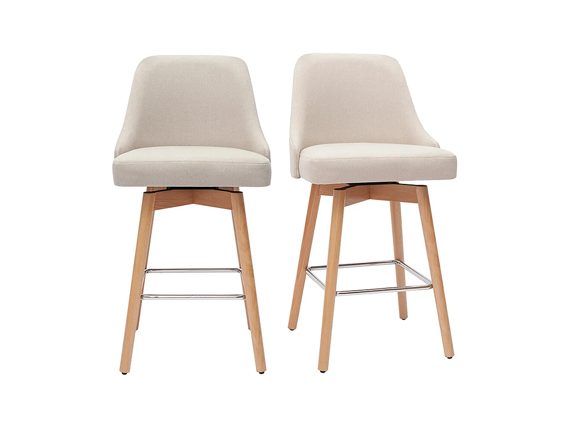 Set de 2 taburetes de cocina nórdicos de tela beige y madera maciza 65 cm HASTA