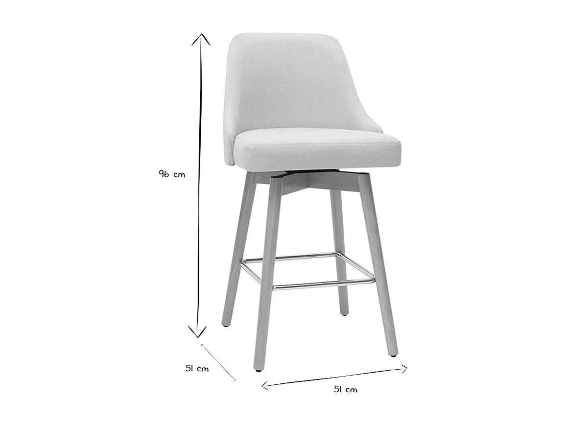 Tabourets de bar scandinaves pivotants 360° en tissu beige et bois hêtre massif H65 cm (lot de 2) HASTA