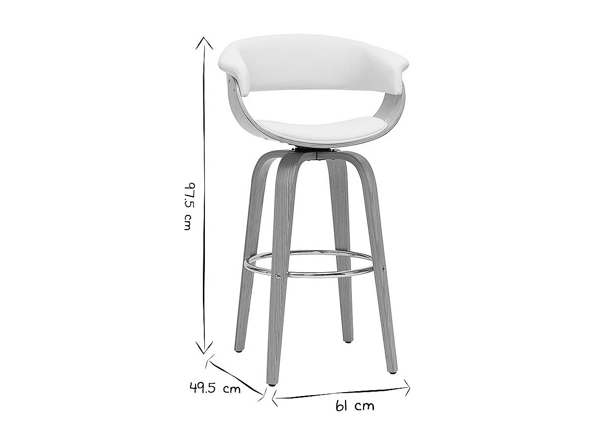 Taburete de cocina de diseño giratorio blanco y madera clara 67 cm OKTAV
