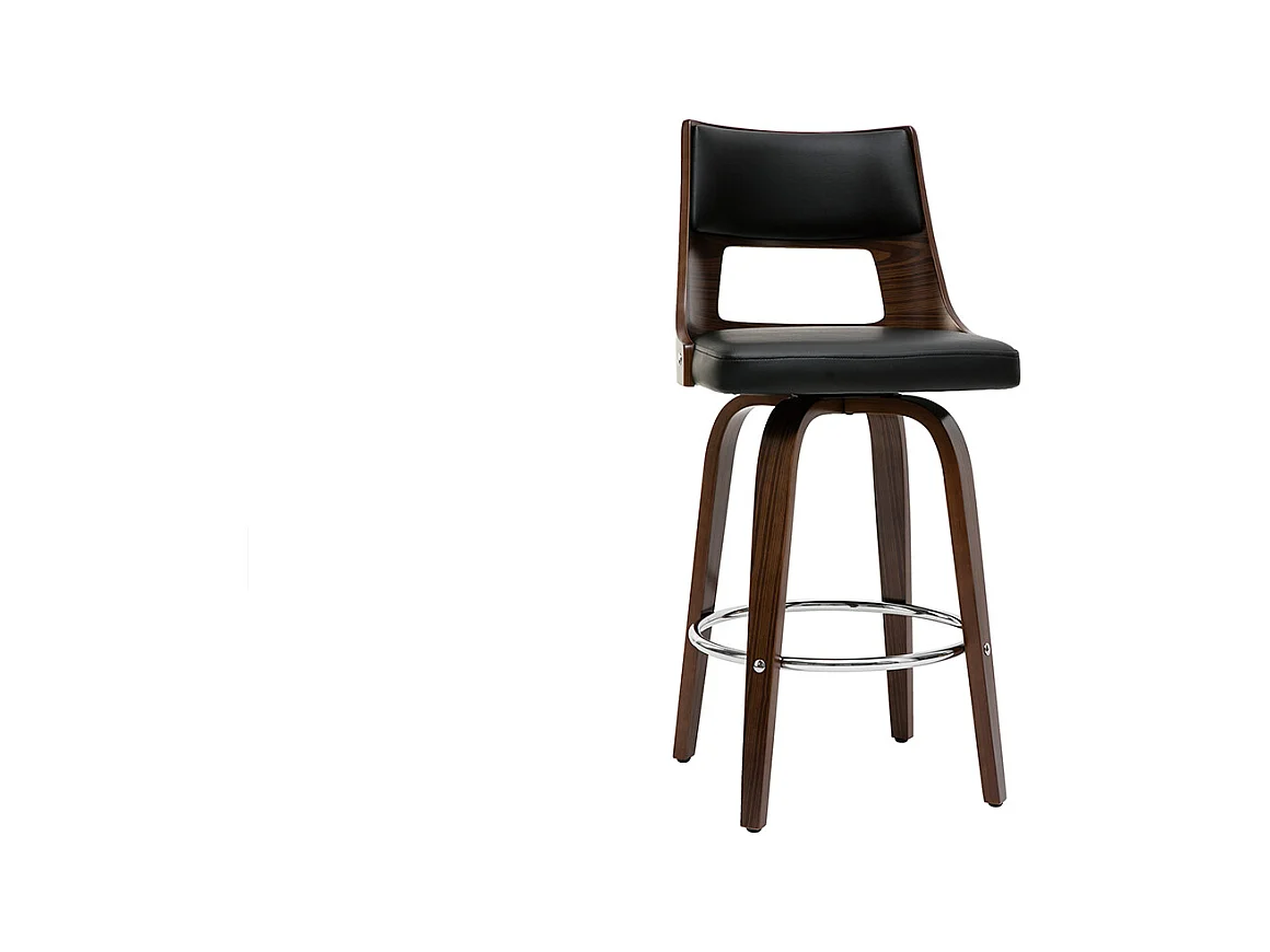 Tabouret de bar vintage pivotant noir et bois foncé GARBO