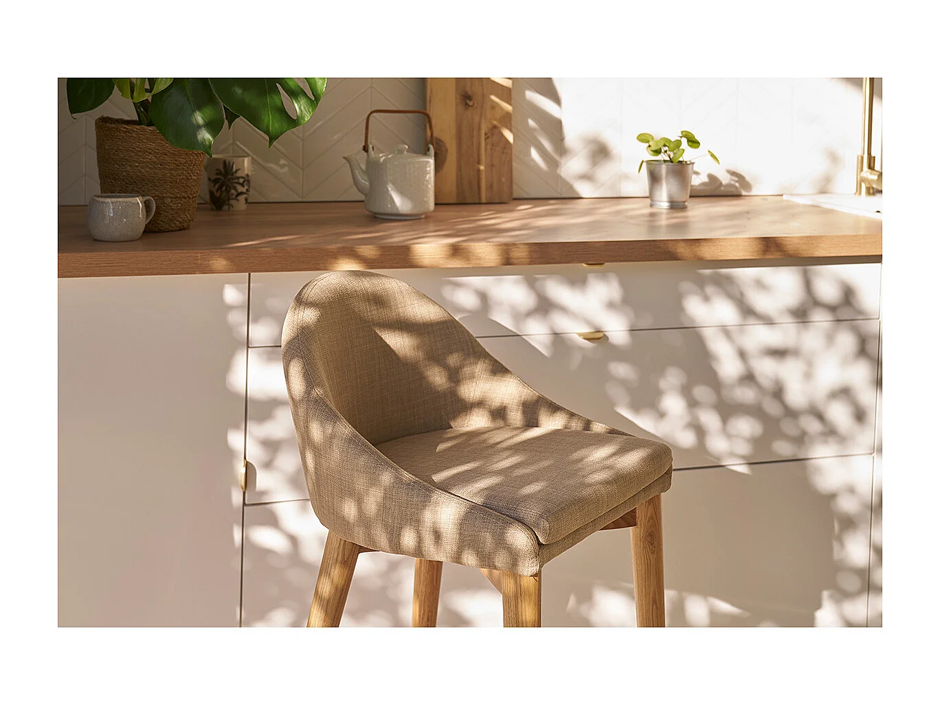 Sedia alta design legno poliestere beige DALIA