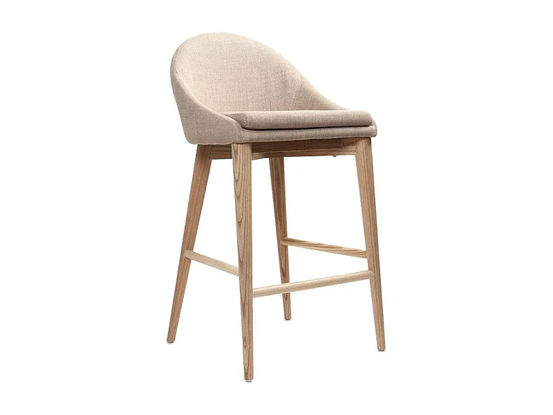 Tabouret de bar design en tissu beige et bois clair 65 cm DALIA