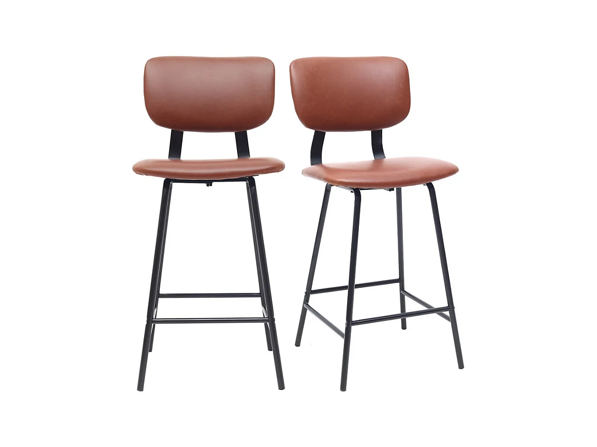 Tabourets de bar vintage marron clair avec pieds métal 65 cm (lot de 2) LAB