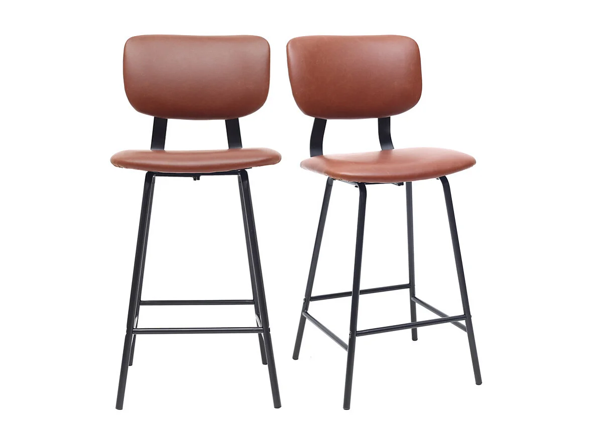 Tabourets de bar vintage marron clair avec pieds métal 65 cm (lot de 2) LAB