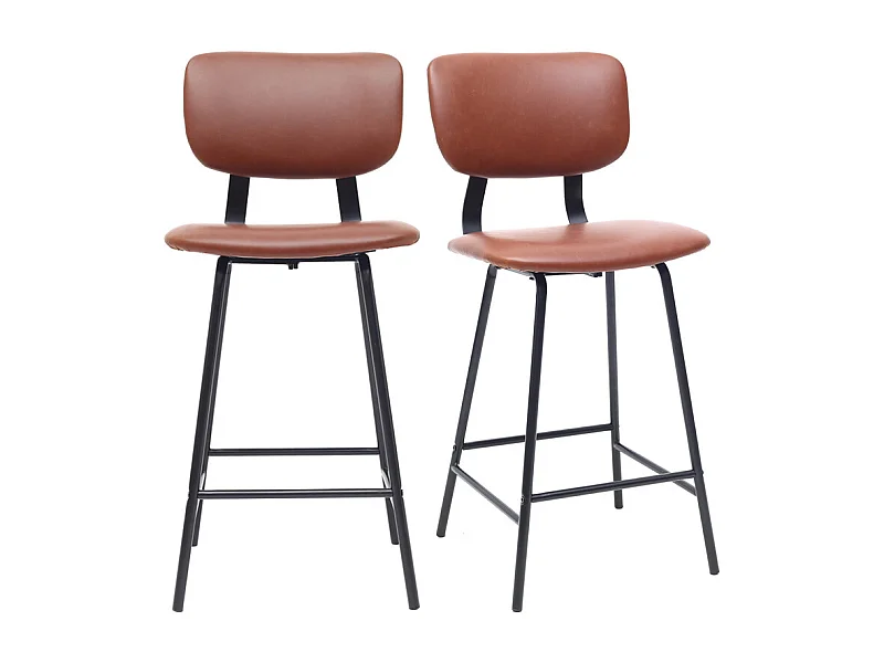 Tabourets de bar vintage marron clair avec pieds métal 65 cm (lot de 2) LAB