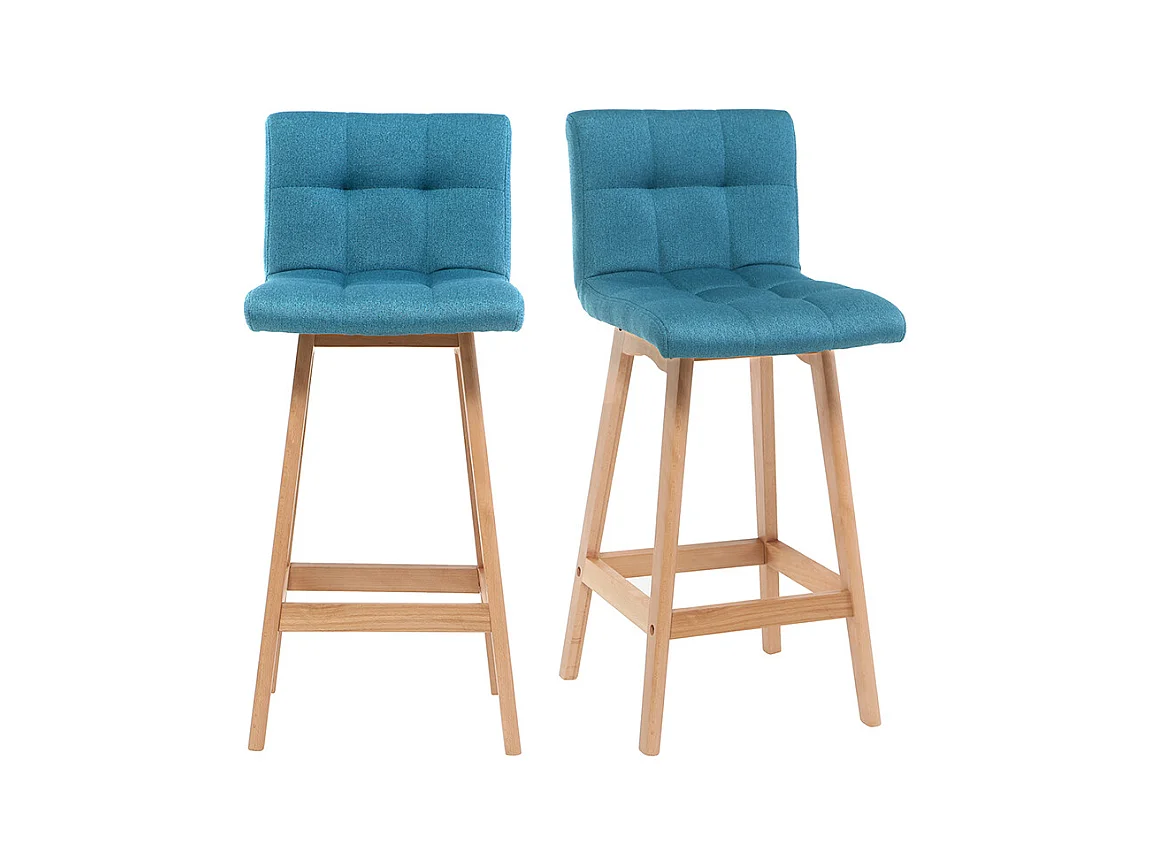 Tabourets de bar bois et bleu canard H65 cm (lot de 2) KLARIS