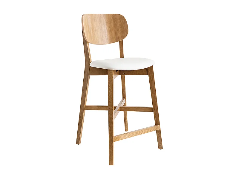 Barhocker H65 Design Eichenholz und weiße Sitzfläche H65 cm LUCIA