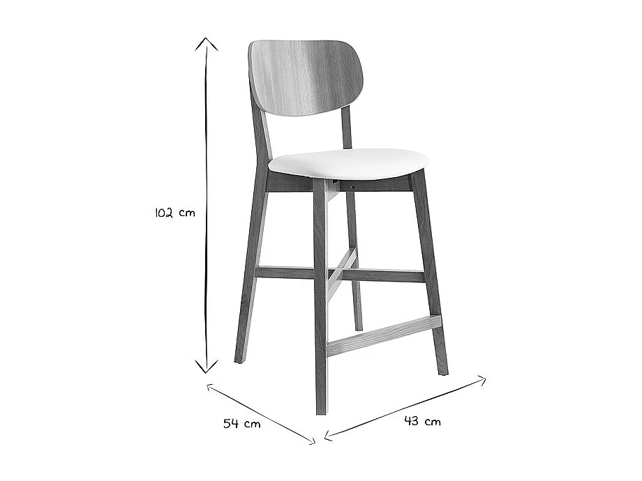 Barhocker H65 Design Eichenholz und weiße Sitzfläche H65 cm LUCIA