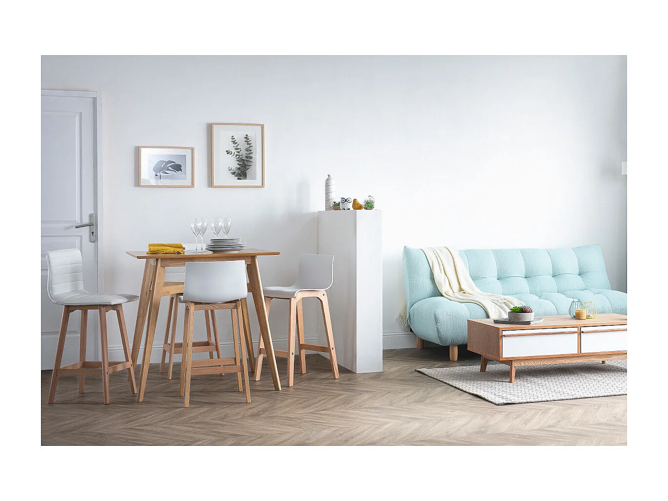 Design-Barhocker Holz und PU Weiß 65 cm 2 Stck. EMMA