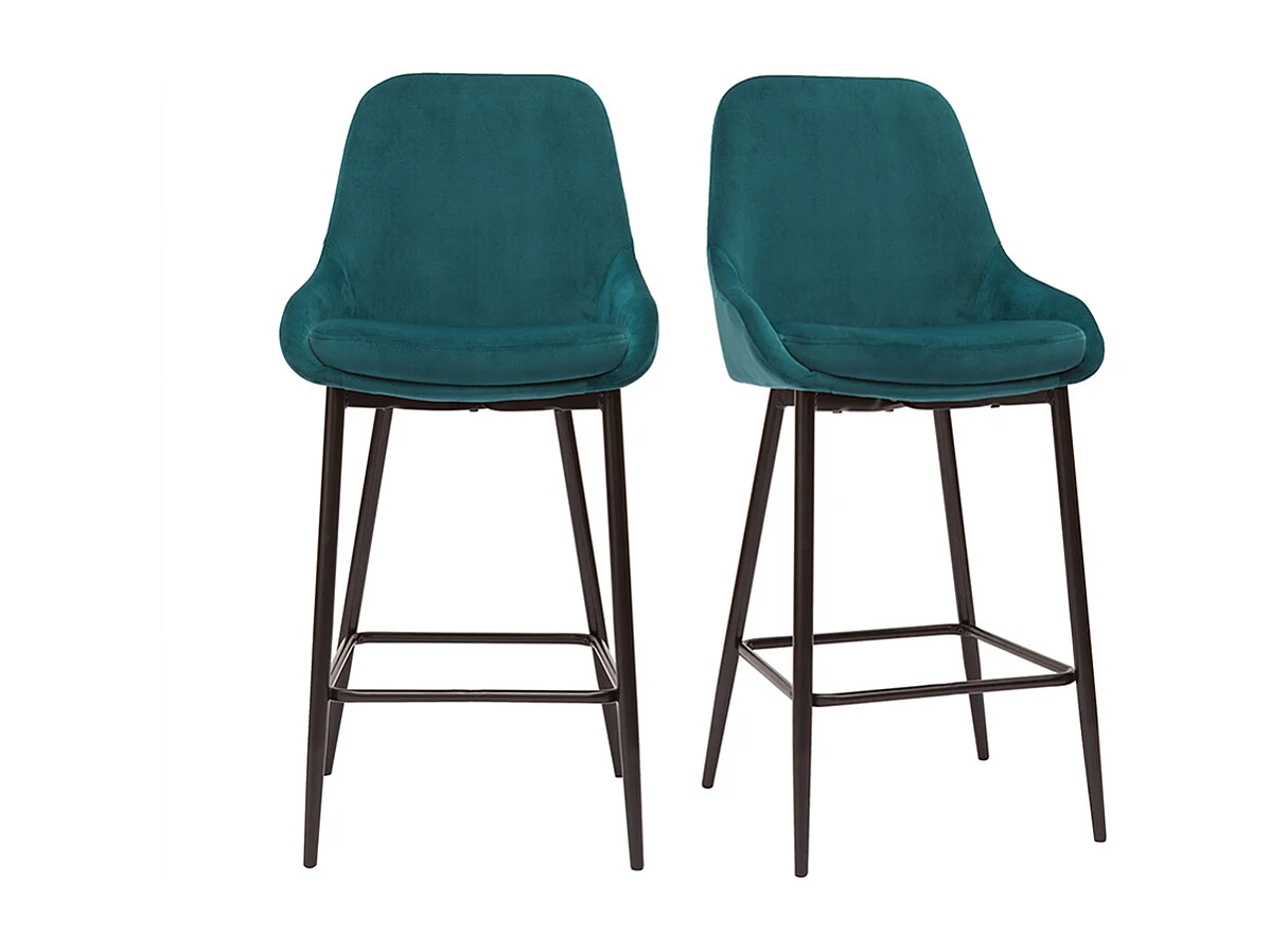 Tabourets de bar en tissu velours bleu pétrole et métal noir H65 cm (lot de 2) HOLO