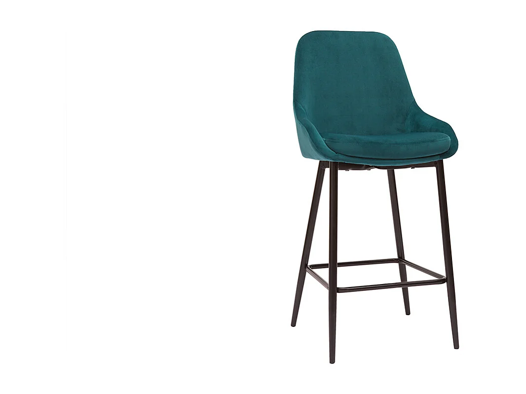 Tabourets de bar en tissu velours bleu pétrole et métal noir H65 cm (lot de 2) HOLO