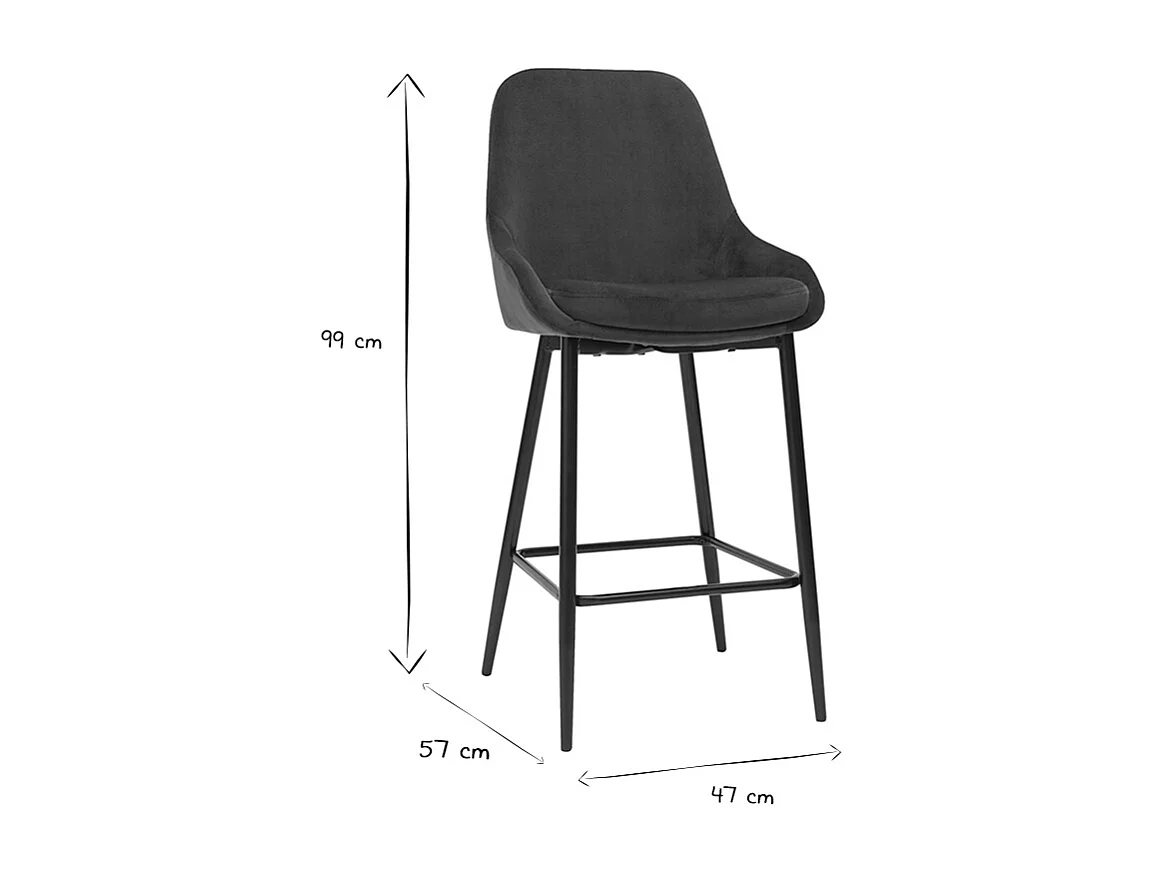 Tabourets de bar en tissu velours bleu pétrole et métal noir H65 cm (lot de 2) HOLO