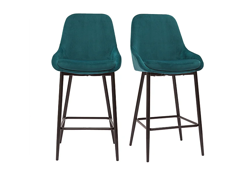 Tabourets de bar en tissu velours bleu pétrole et métal noir H65 cm (lot de 2) HOLO