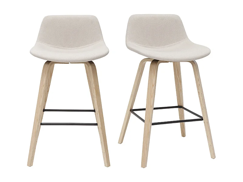 Tabourets de bar scandinaves beige et bois clair H65 cm (lot de 2) NONIE