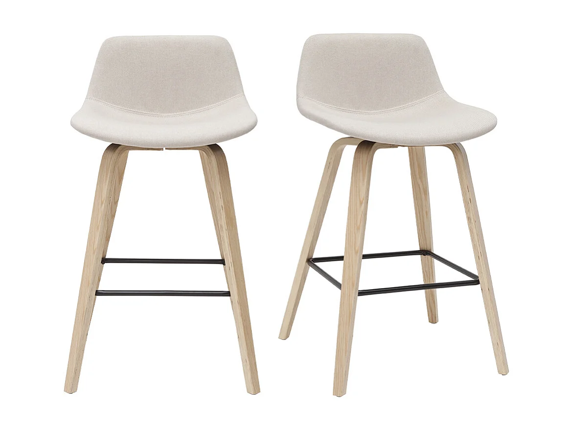 Tabourets de bar scandinaves beige et bois clair H65 cm (lot de 2) NONIE