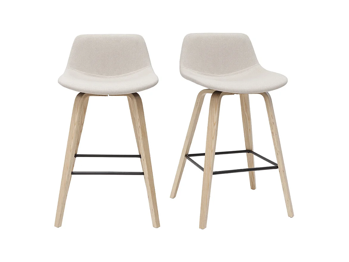 Tabourets de bar scandinaves beige et bois clair H65 cm (lot de 2) NONIE
