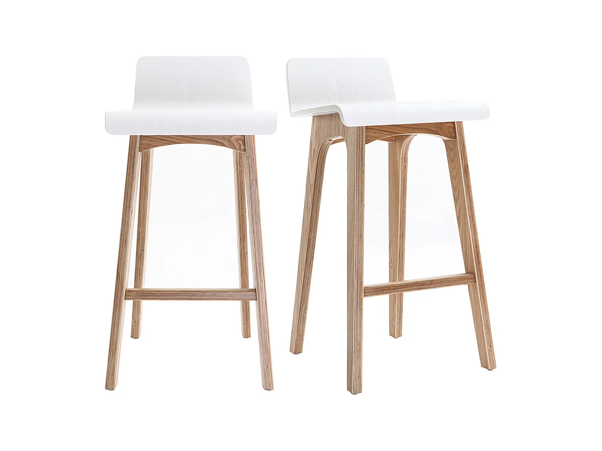 Tabourets de bar scandinaves bois clair et blanc H65 cm (lot de 2) BALTIK