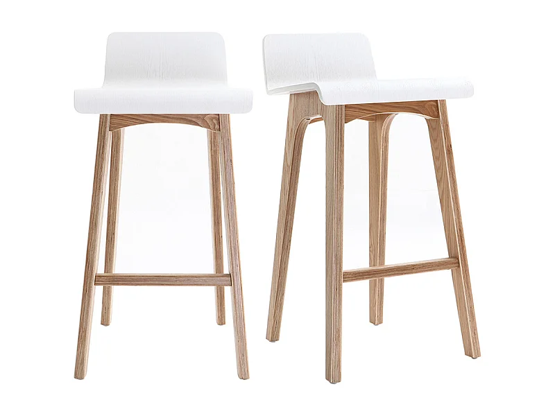 Tabourets de bar scandinaves bois clair et blanc H65 cm (lot de 2) BALTIK