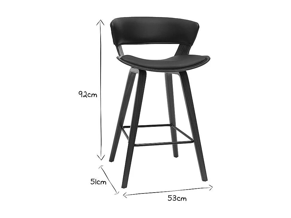 Tabouret de bar design noir et bois foncé H65 cm SYRAH