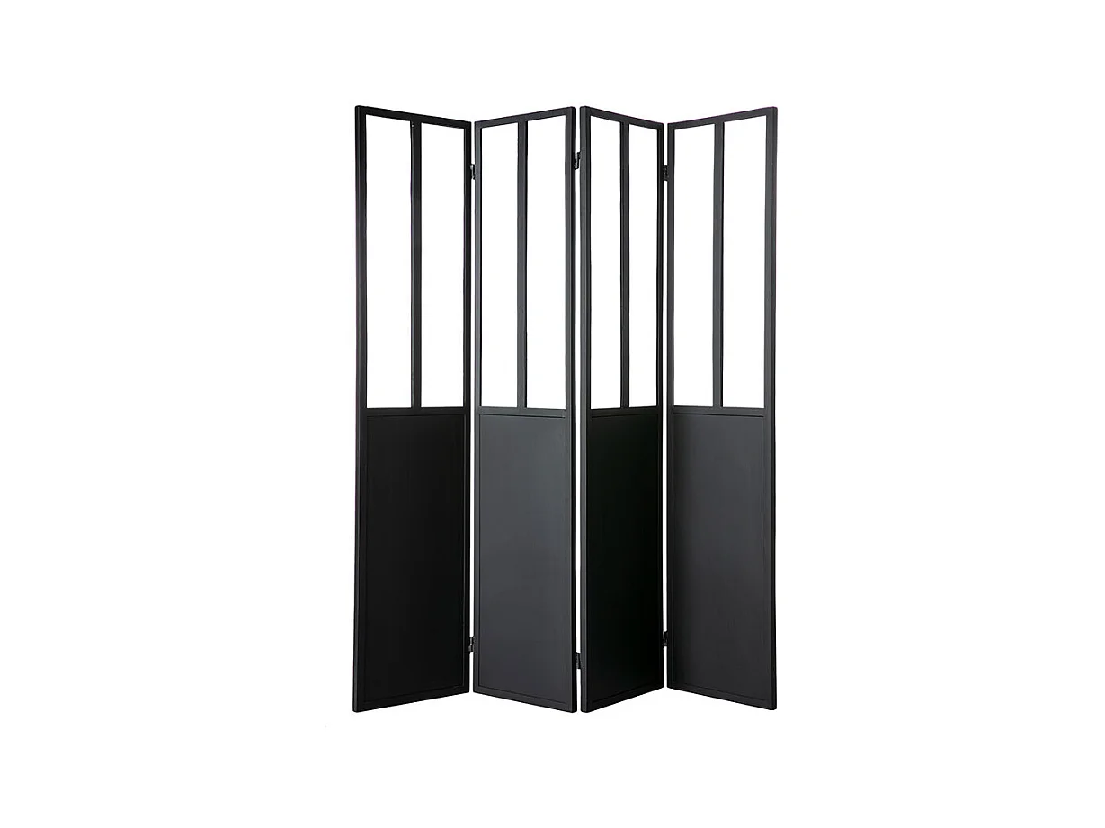 Biombo 4 paneles en metal negro y cristal RACK