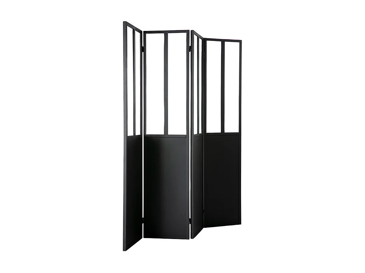 Paravento 4 ventagli in metallo nero e vetro RACK