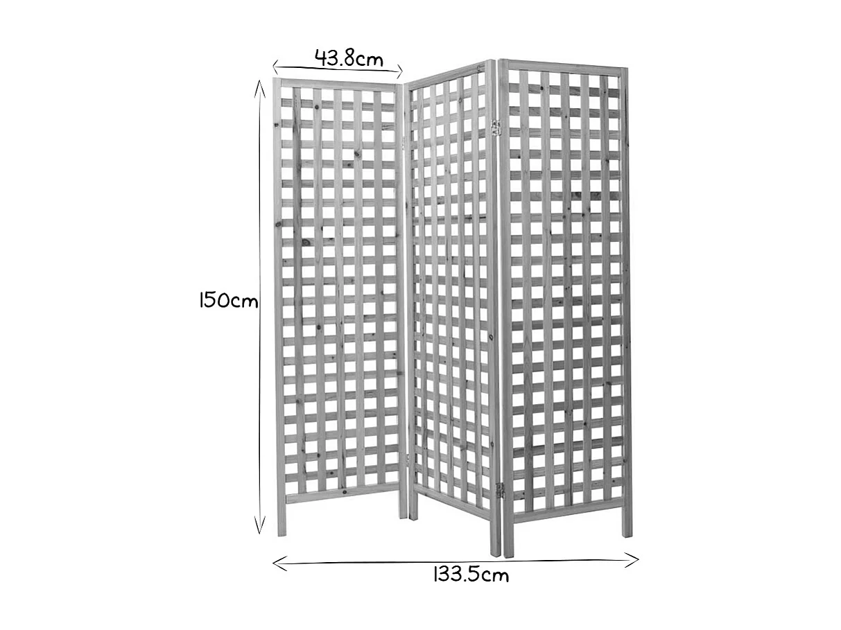 Paravent en bois clair motif ajouré 3 vantaux L133 cm AKKIKO