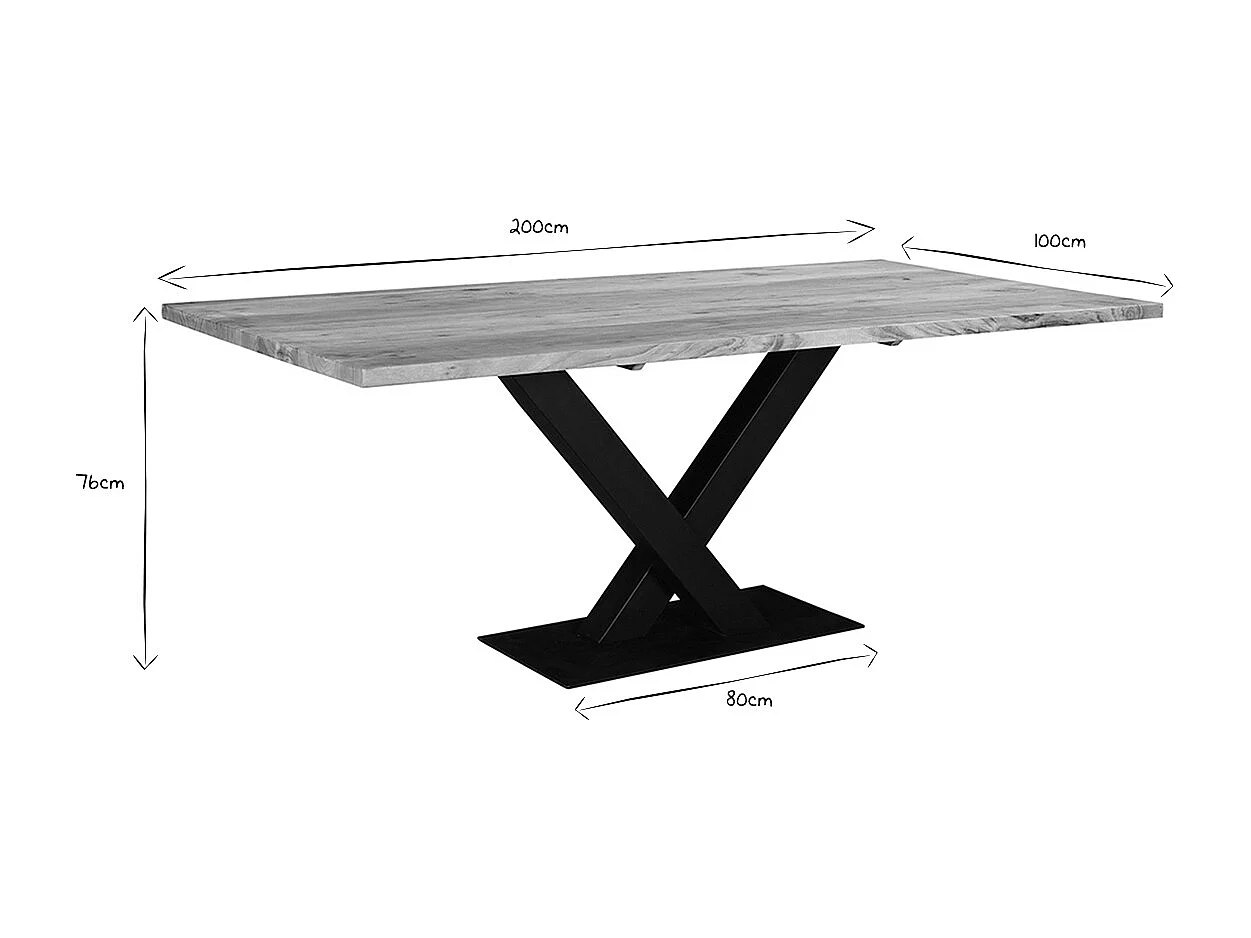 Table à manger rectangulaire industrielle en bois massif et métal noir L200 cm VALLEY