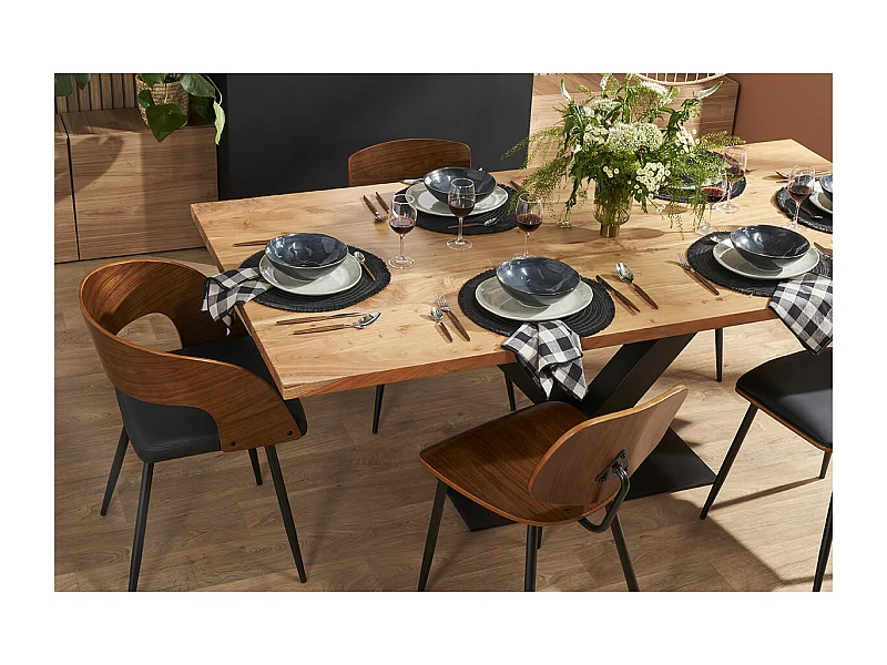 Table à manger rectangulaire industrielle en bois massif et métal noir L200 cm VALLEY