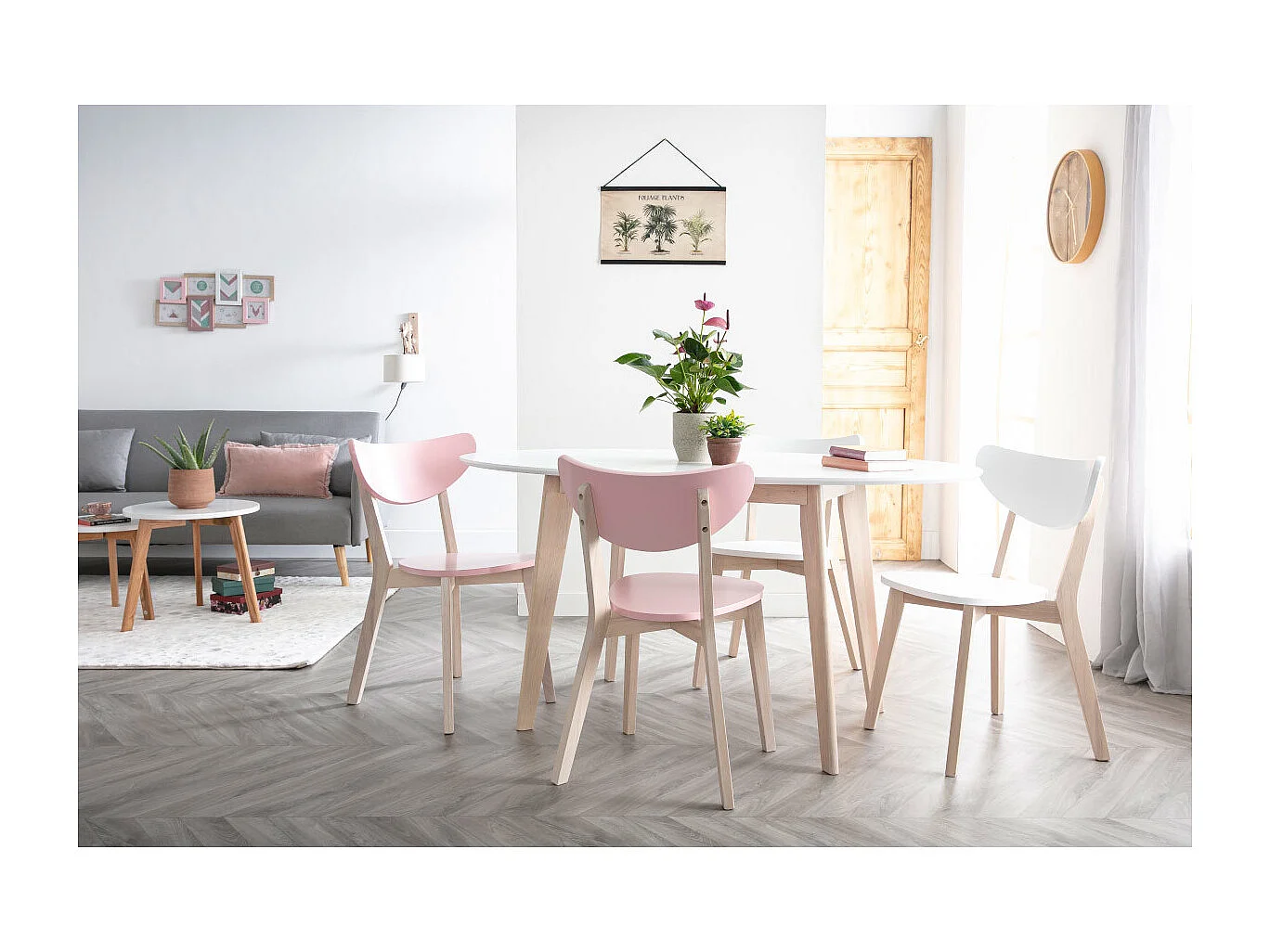 Tisch oval 150 cm Weiß und helles Holz LEENA