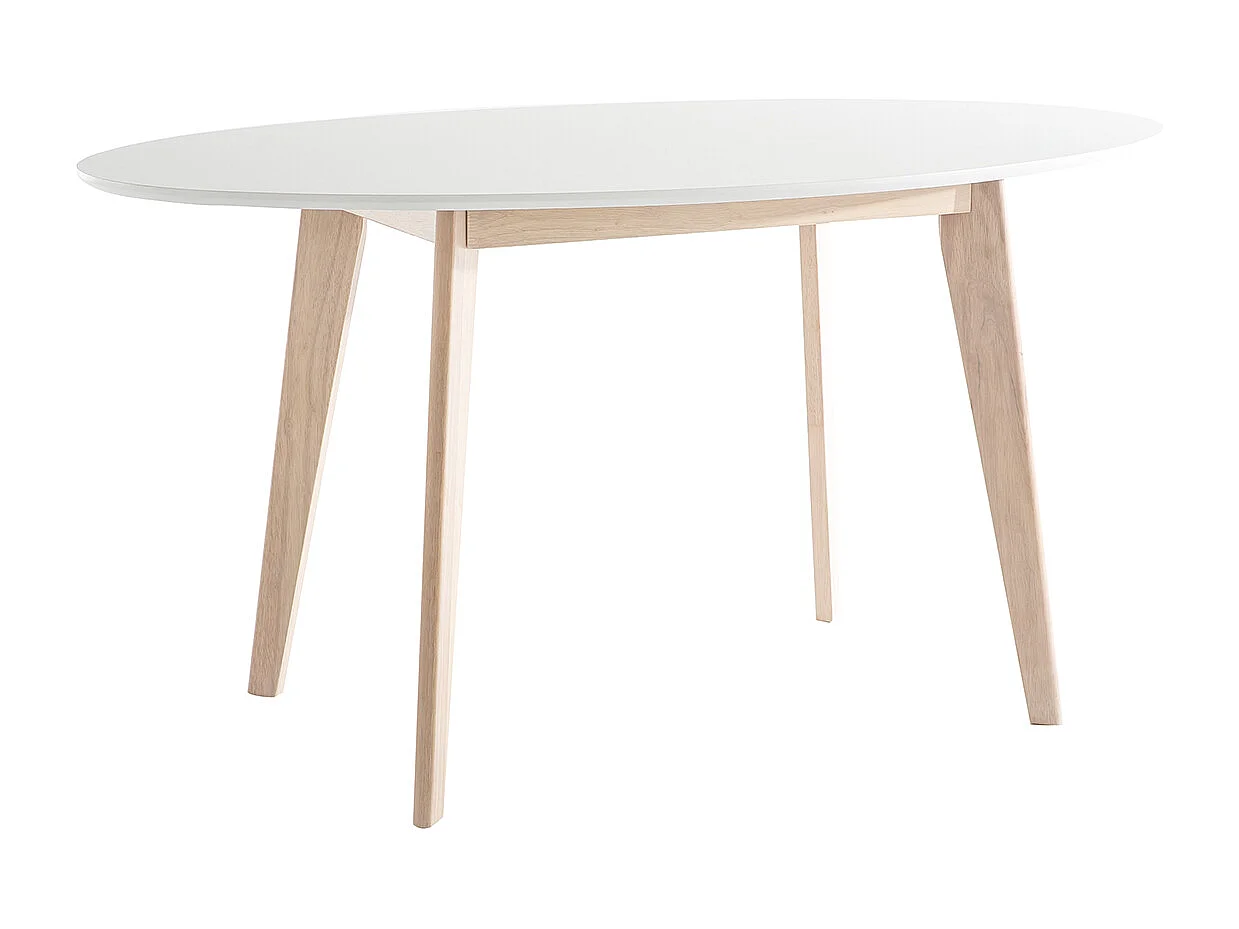 Tisch oval 150 cm Weiß und helles Holz LEENA