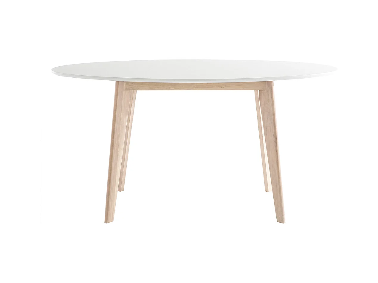 Mesa oval 150cm blanca y madera clara LEENA