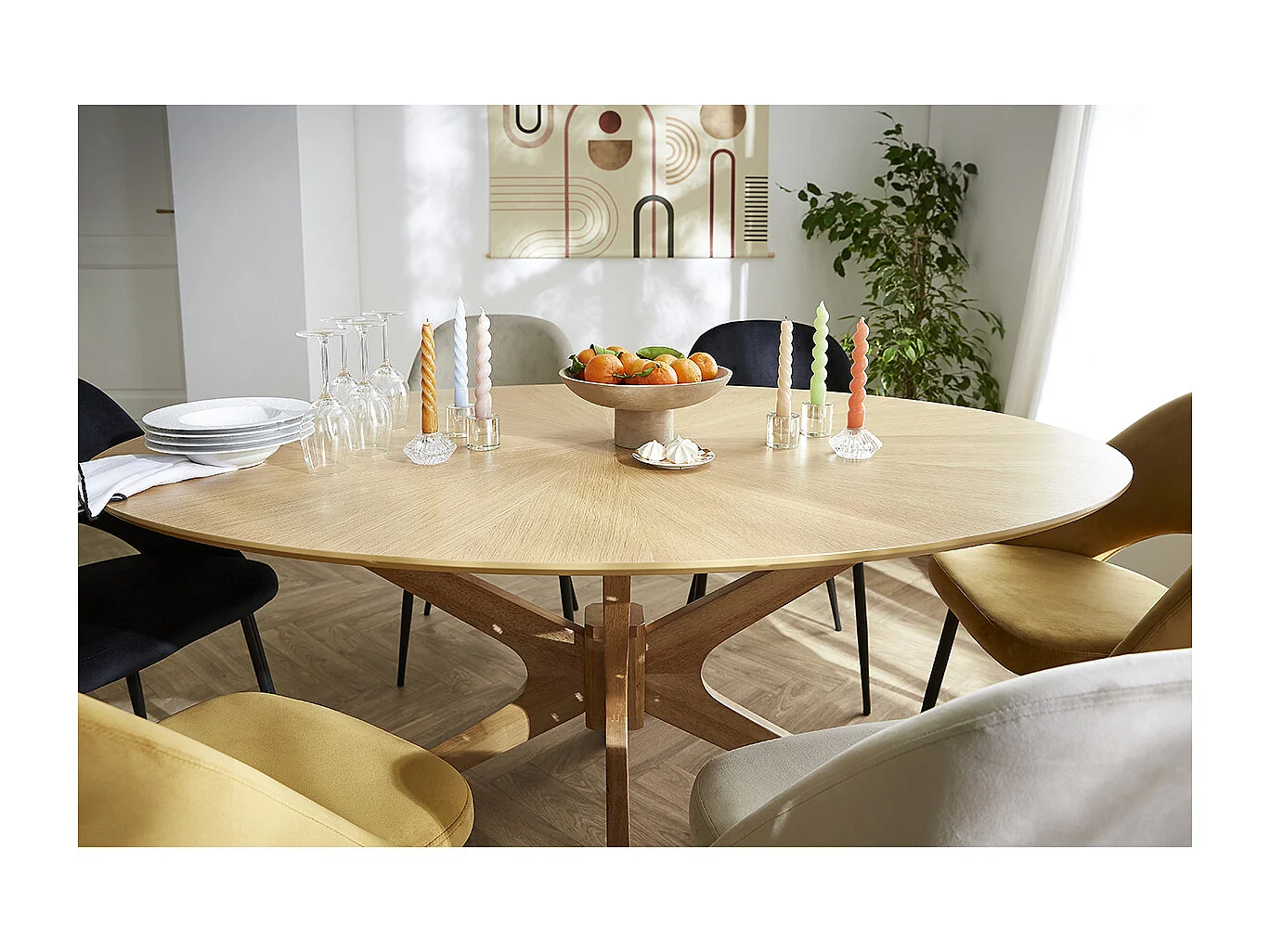 Mesa de comedor ovalada de diseño en roble 160 cm DIELLI