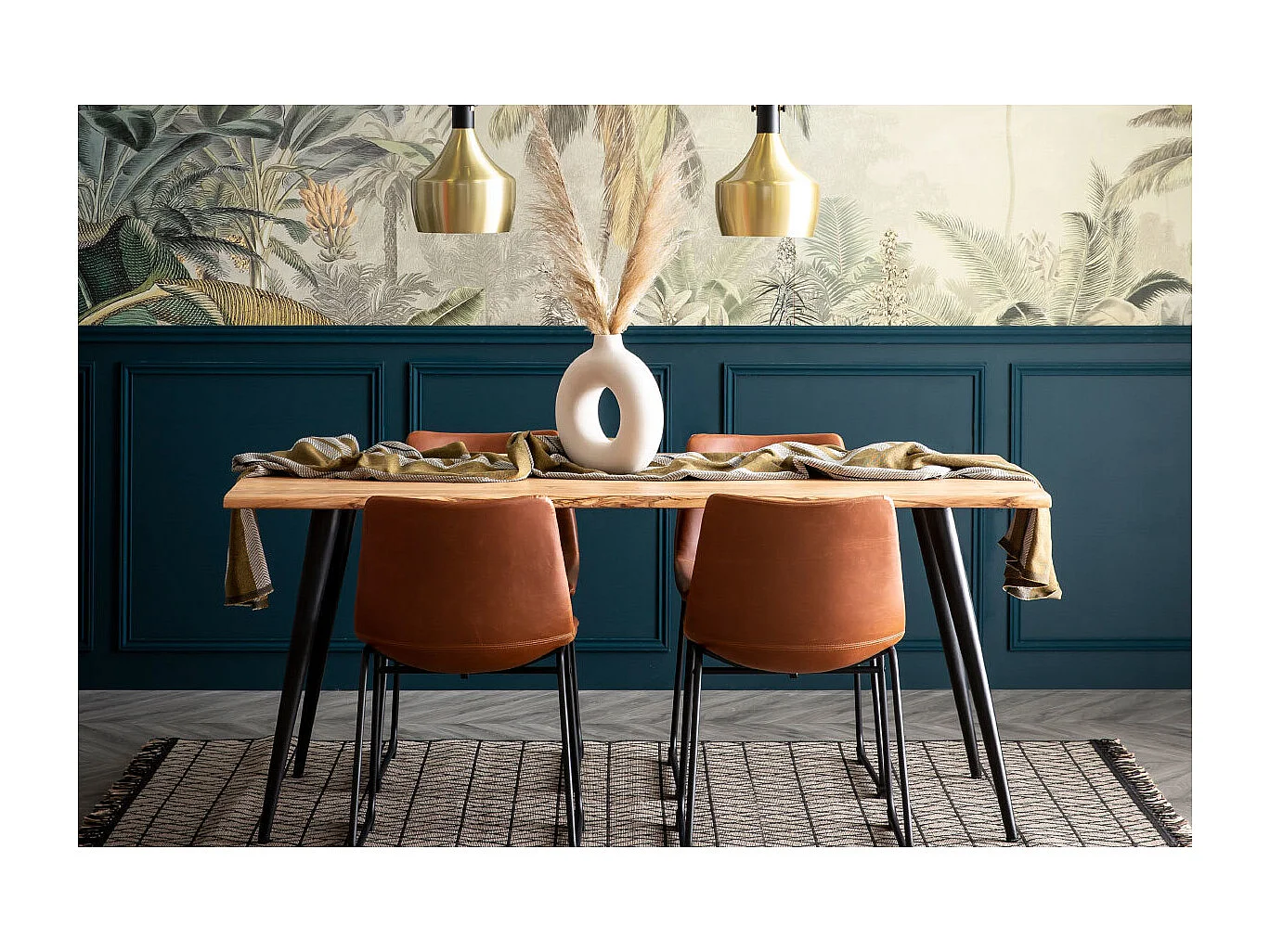 Table à manger rectangulaire industrielle en bois massif et métal noir L175 cm EDGE