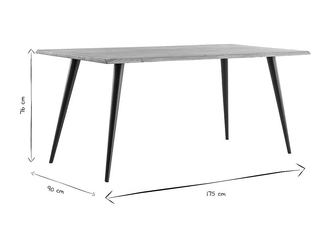 Table à manger rectangulaire industrielle en bois massif et métal noir L175 cm EDGE