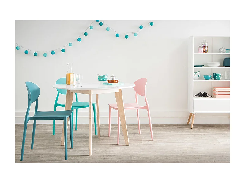 Table scandinave ronde blanc et bois D100 cm LEENA