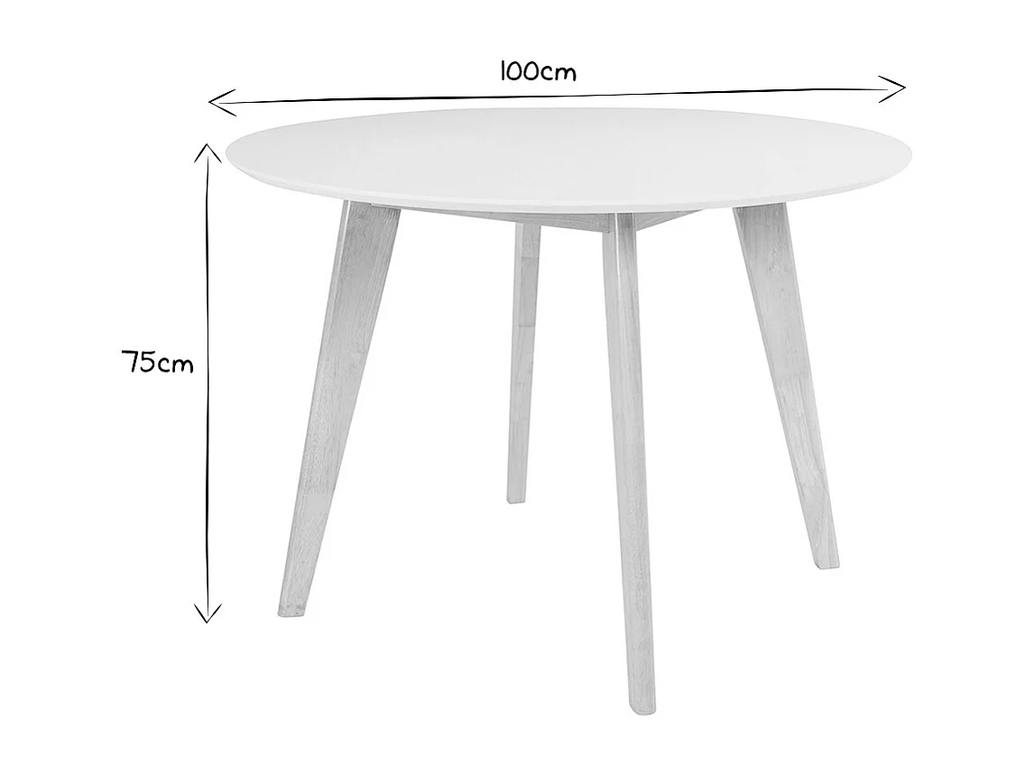 Tavolo in legno naturale e color bianco D100 LEENA