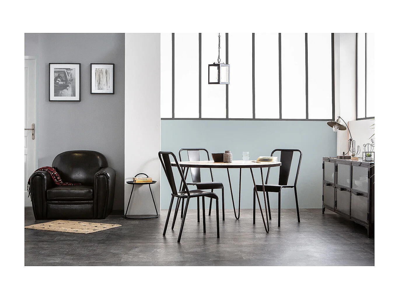 Mesa de comedor redonda industrial madera metal D125 ATELIER