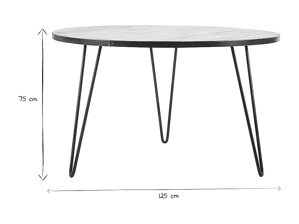 Table à manger ronde industrielle bois manguier massif et métal D125 cm ATELIER