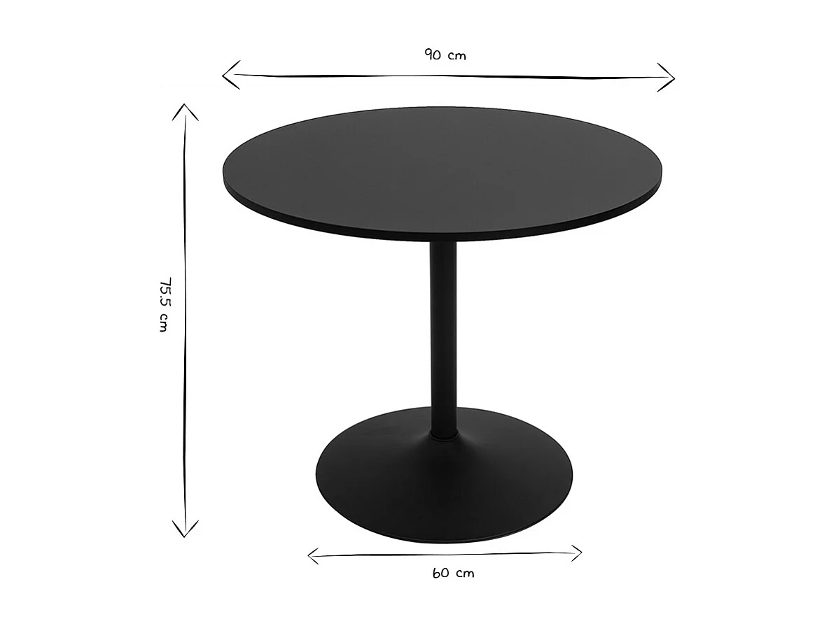 Mesa de comedor moderna redonda negra D90 CALISTA